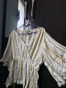 Striped Wrap-Style Ruffle Top