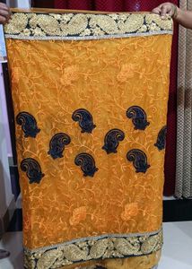 Golden Netted Saree✅Free Blouse + Peticot 💸