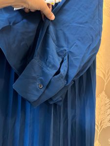Elegant Blue Pleated Dress