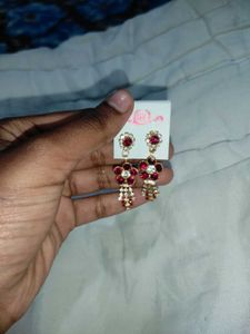 Red Rhinestone Necklace &amp; Earring Set