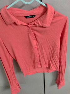 Coral Cropped Long Sleeve Shirt