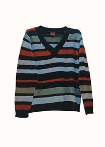 Striped V-Neck Pullover Sweater