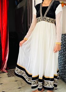 B/W Net Long Frock
