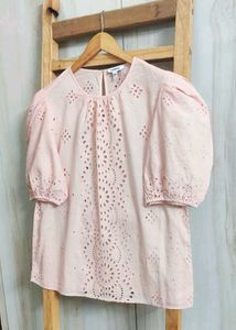 Express Eyelet Puff Sleeve Top Size-38
