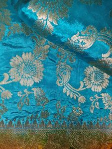 Stunning Orange &amp; Turquoise Blue Banarasi Silk Sar