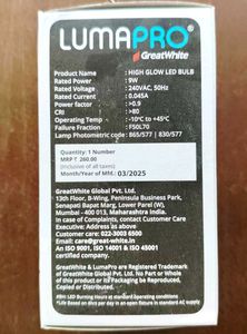 GREATWHITE LUMAPRO 9W LED BULB