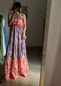 SOLEIL Floral Tiered Sleeveless Ruffle MAXI Dress