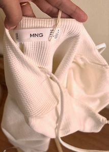 Mango White Self Design Bodycone Dress