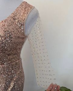 Rose Gold Sequin Gown with Sheer Sleeves