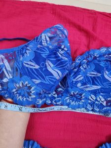 Blue Floral Lace Bra and Panty : 27inch Bust
