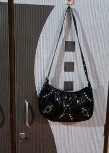 Vintage Black Embellished Shoulder Bag