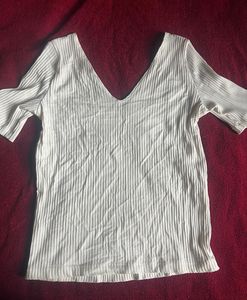 Mango Ribbed V-Neck Top