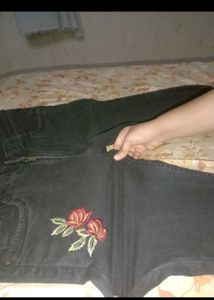 Floral Design Black Denim From Miss Purple 🖤💅✨