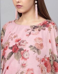 Ahalya Women Pink Floral A Line Fusion Dresses Siz