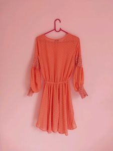 Peach Lace Trim Mini Dress