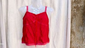 3681. Red Lace Trim Cami Top