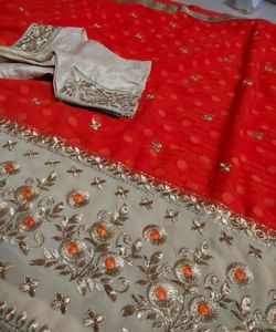 Embroidered net saree with blouse