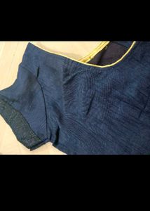 Shiny Navy Blue Saree With Blouse