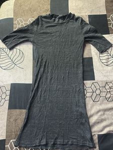 Gray Ribbed Knit Midi Dress