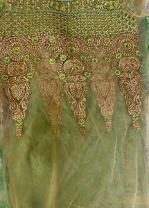 Green And Beige Zari/ Stone Pattern Saree