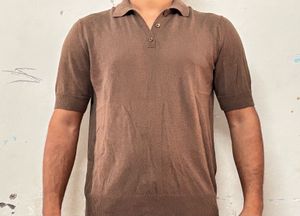 Brown Knit Polo Shirt