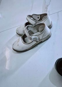 Girls Black And White School Shoes . 2 Pairs