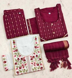 Maroon Embroidered Kurta Set