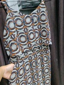 Patterned Brown Midi Dress