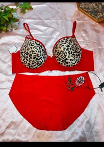 Red & Leopard Print Lingerie Set