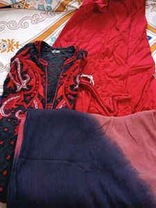 Red &amp; Black Embroidered Kurti Set
