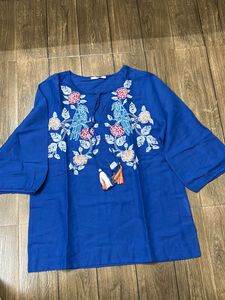 Blue Embroidery Linen Top