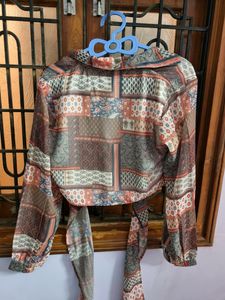Boho Print Tie-Front Top