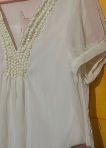 White Beaded V-Neck Tunic