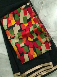 Beautiful Georgette Black Saree With Blouse Piece