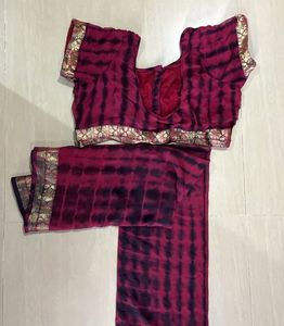 Maroon Tie-Dye Saree with Blouse