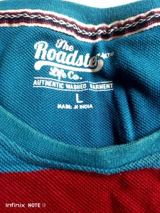 Roadster Maroon &amp; Blue Stripped Cotton Tshirt