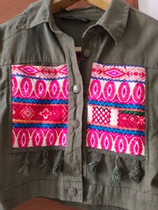 Boho Embroidered Olive Jacket
