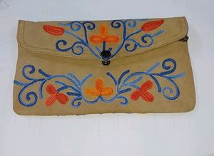 Embroidered Suede Leather Clutch