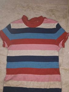 Viral Multi Colored Strip Fitted Top