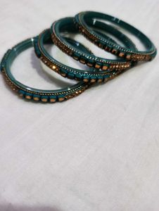 Teal &amp; Gold Beaded Bangles