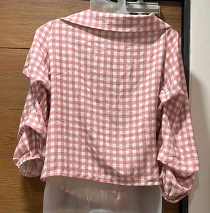 🩷Pink &amp; White Checkered Off-Shoulder Bow Top🩷