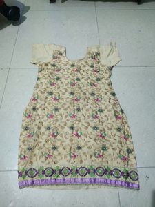 Golden Full Embroidery Kurti