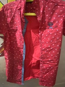 Red Patterned Short Sleeve Shirt