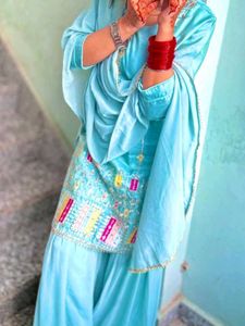 Teal Embroidered Sharara Suit Set