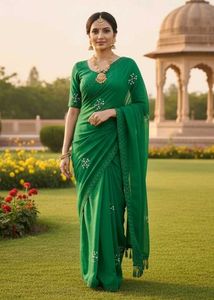 Emerald Green Embellished Saree