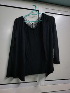 Black Lace Trim Cardigan/Shrug