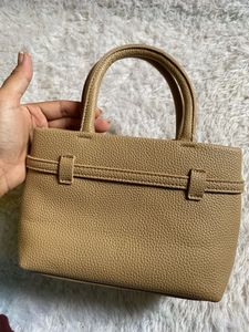 Tan Structured Top Handle Bag