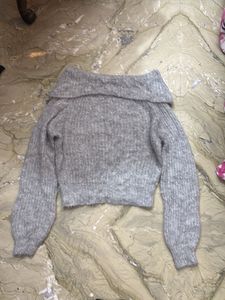 Stylish Grey Off-Shoulder Sweater