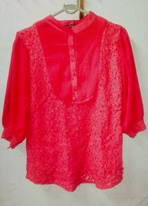 RED COLOUR GEORGETTE NET PUFFER SLEEVES TOP ATTACHED INNER ❤️