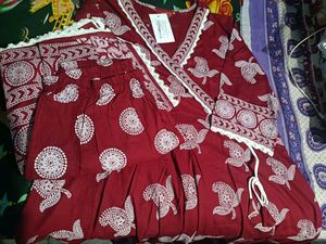 Beautiful Red Anarkali With Plazo Pant And Dupatta